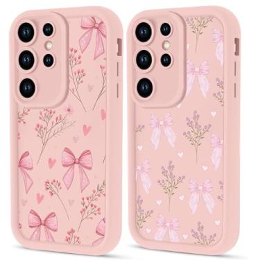 Imagem de Zrutru Pacote com 2 capas de telefone com flores de laço para Samsung Galaxy S25 Ultra 5G 6,8 polegadas, capas femininas florais fofas com fita de laço capa estética de verão, fundo protetor macio