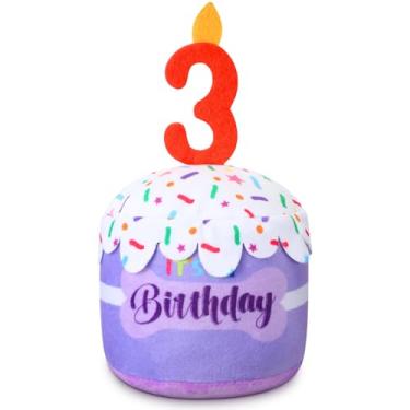 Imagem de Dansydaisy Acessórios de brinquedo de bolo de 3º aniversário para meninas e meninos, brinquedo de pelúcia roxo para decoração de festa de aniversário para cães grandes, médios e pequenos