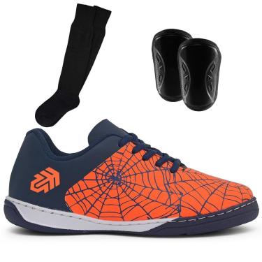 Imagem de Kit Chuteira Futsal Infantil Tênis Quadra Salão Com Caneleira e Meião-Unissex