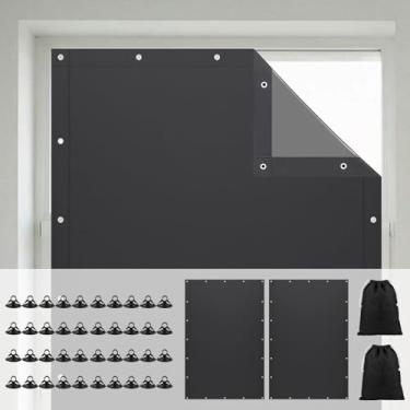 Imagem de Tegeme Pacote com 2 cortinas blecaute portáteis persianas blackout ajustáveis com ventosas sem broca, cobertura de janela preta, persianas claras para quarto, berçário, dormitório ou viagem, 129,5 cm