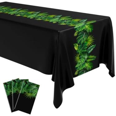 Imagem de Moukeren 3 peças de toalhas de mesa com tema de selva 137 x 272 cm, retangular, descartável, animal, floresta, festa, toalha de mesa para aniversário, casamento, chá de bebê, decoração de piqueniques