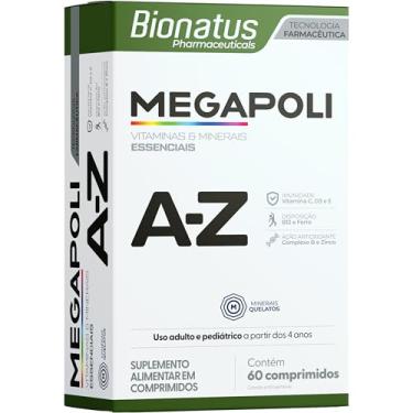 Imagem de Bionatus, Megapoli A-Z, Suplemento alimentar, Vitamina B2 + Vitamina B12 + Ácido Pantotênico + Vitamina B6 + Cobre + Vitamina B1, 60 cápsulas • 30 doses, Branco