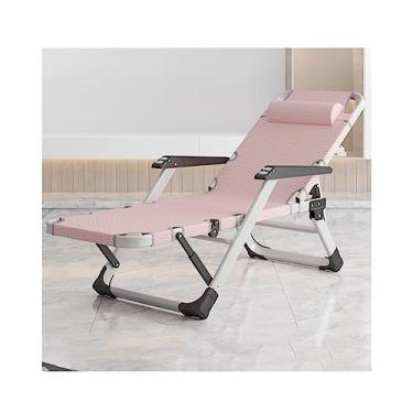 Imagem de ONDHGFBGB Espreguiçadeira dobrável, cama de acampamento reclinável ao ar livre, com travesseiro, descanso de braço ajustável de 5 níveis, moldura de alumínio para piscina, praia, quintal, suporte de