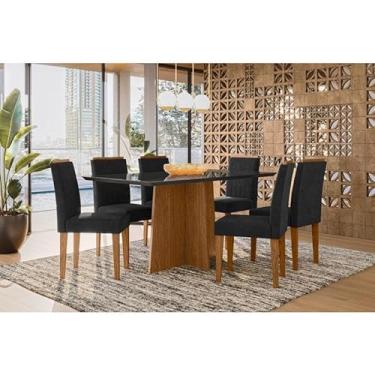 Imagem de Mesa de Jantar Ambiente Anitta 160x90 cm com Vidro Ype Preto e 6 Cadeiras Ana Ype Veludo Preto - New Ceval