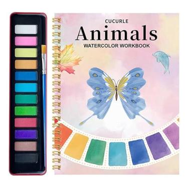 Imagem de Kit de pintura em aquarela para iniciantes – Livro de exercícios em aquarela de animais com conjunto de tinta e pincel de 12 cores, guia de arte fácil de seguir para iniciantes, perfeito para crianças