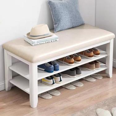 Imagem de Organizador de armário de sapatos de madeira maciça de 2 níveis para entrada - sapateira para entrada, corredor - organizadores de sapatos e rack de armazenamento para sapatos