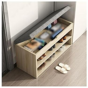 Imagem de Banco de armazenamento de sapato, pequeno organizador de entrada com portas dobráveis para quarto, sala de estar e corredor – Sapateira compacta para apartamentos, solução de armazenamento elegante e