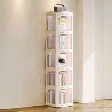 Imagem de Estante rotativa de 360° dobrável, à prova de poeira, grande capacidade, estante de livros ABS para sala de estar e quarto (branco, 5º andar)