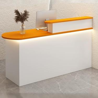 Imagem de Mesa de recepção frontal moderna com luz LED, mesa de balcão de varejo para salão, loja, escritório - branca (110 x 55 x 100 cm)