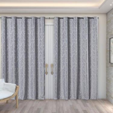 Imagem de Cortina Sala Quarto Semi Blackout Jacquard Cinza 5,00X2,80
