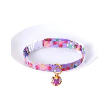 Imagem de Coleira Ajustável Estilo Japonês Com Sino Vazado De Flor Para Gatos E 