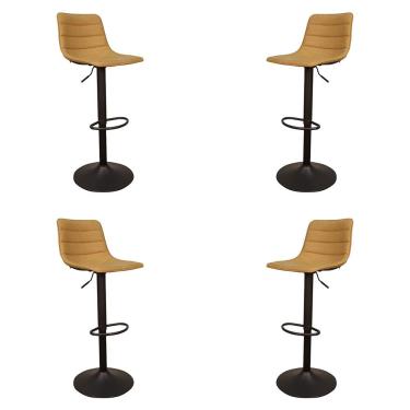Imagem de Kit 4 Banquetas Decorativas Travis PU com Regulagem de Altura Base Disco c/Apoio Para os Pés Caramelo/Preto G56 - Gran Belo