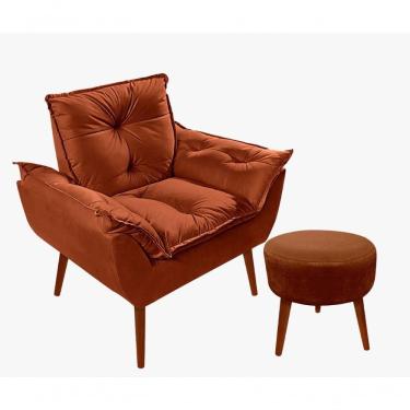 Imagem de Kit C-01 Poltrona Opala + 01 Puff Redondo Danny Suede Terracota