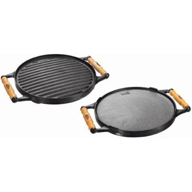 Imagem de Chapa dupla face redonda ferro 30x2,5cm alça Panela Mineira