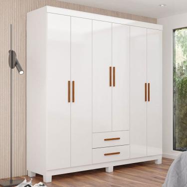 Imagem de Guarda-Roupa Solteiro Regalle 6 Portas 2 Gavetas com Pés Branco - Pnr Móveis