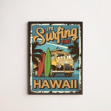 Imagem de Quadro Decorativo Surfing Hawai 45X34Cm Vidro Moldura Preta