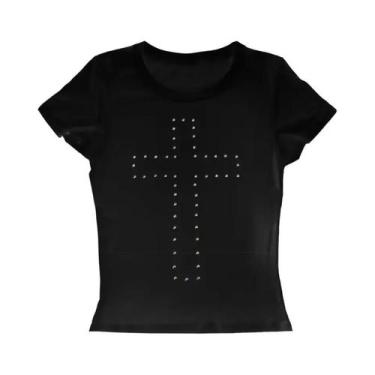 Imagem de Top Cropped Vintage Y2K Feminino Com Strass, Blusa Estética De Verão H