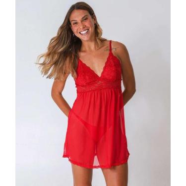 Imagem de Camisola Sensual Tule Recorte Renda Marisa Vermelho-48183, 46, Vermelh