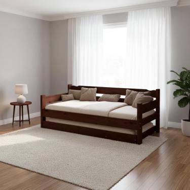 Imagem de Cama Com Auxiliar Bicama De Madeira Maciça Com 2 Colchões