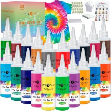 Imagem de Kit Tie Dye HTVRONT 20 cores com garrafas extra grandes de 120 mL