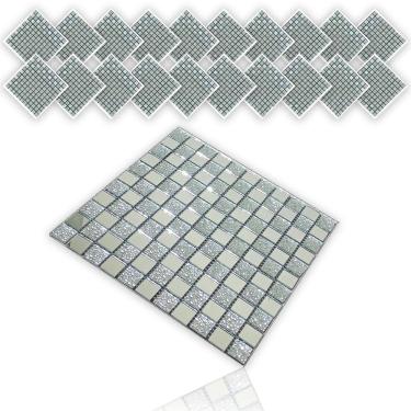 Imagem de Pastilha De Vidro Adesiva Kit 20 Uni Parede Banheiro Lavabo Cozinha Sala Decorativa Reforma Requintado Facil Aplicacao