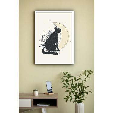 Imagem de Quadro Decorativo Gato Preto Lua Amarela  - 70x50cm