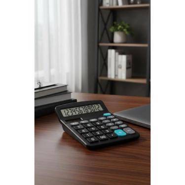 Imagem de Calculadora Mesa 12 Dígitos Solar/Pilha Preta Essencial - Congratulati