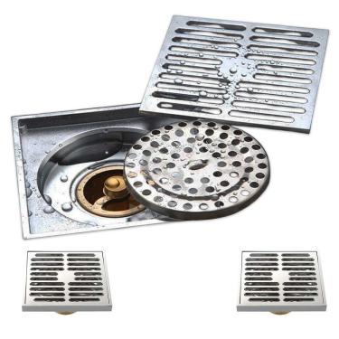 Imagem de Ralo 10x10 Kit 2 Uni Inox Lavabo Banheiro Anti Inseto Anti Odor Rapido Escoamento Seguro Resistente