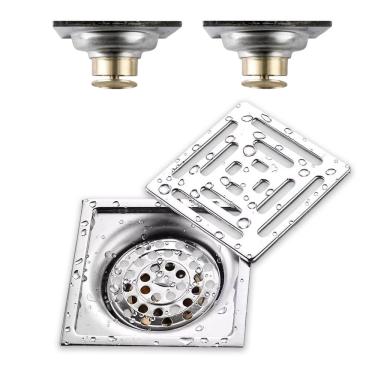 Imagem de Ralo Inox 10X10 Anti Odor Kit 2 Uni Varanda Lavabo Banheiro Anti Retorno Insetos Removivel Alta Vazao