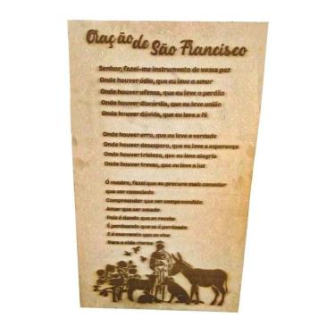 Imagem de Quadro Decorativo Oração de São Francisco de Assis em MDF 50X30CM Natural Marrom Trovar...