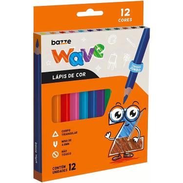 Imagem de Lápis de Cor Bazze Wave Jumbo Triangular com Ponta Resistente 4,0MM para Uso Escolar Em...