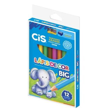 Imagem de Lápis de Cor Cis Sextavado 12 Cores com Ponta Grossa 5MM e Apontador Big Cis Kit Escola...