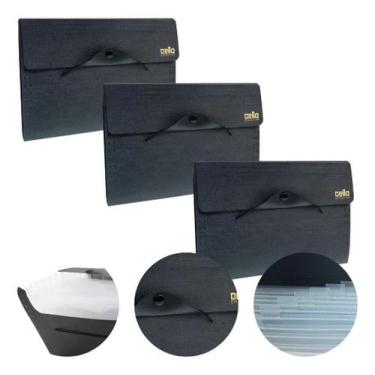 Imagem de Kit 3 Pasta Sanfonada Duplicata 12 Divisórias Organiza Escritório - De