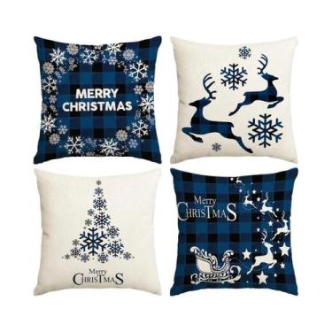 Imagem de Capa De Almofada Azul De Natal Com Impressão Em Um Lado Para Sofás De 