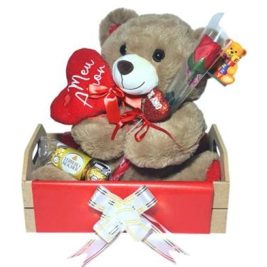 Imagem de Cesta Presente Meu Amor com Urso, Flor e Ferrero - Ferrero Rocher