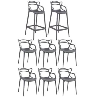 Imagem de Laraz, KIT - 6 x cadeiras + 2 x banquetas altas Masters Allegra - Cinz