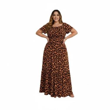 Imagem de Vestido cigana plus size longo manga curta viscolinho - SP STORE, Onça