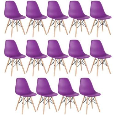 Imagem de Laraz, Kit 14 cadeiras Charles Eames Eiffel DSW com pés de madeira cla