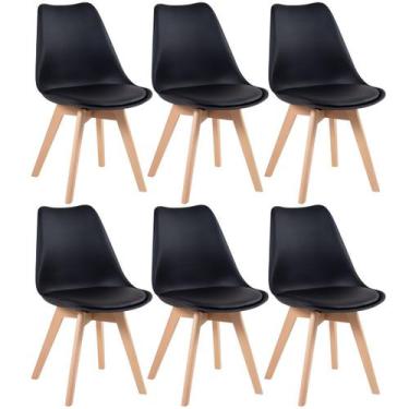 Imagem de Laraz Home Decor, Kit 6 Cadeiras Leda com Assento Estofado - Preto