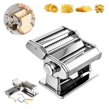 Imagem de Máquina de Macarrão Caseiro Manual Inox Prepara Ravióli Lasanha Talhar