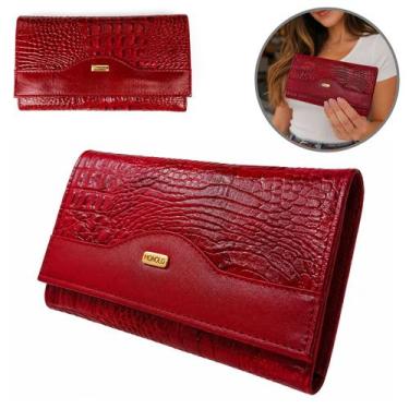 Imagem de Carteira Couro Feminina Grande Zíper Croco Premium Porta Cartão Elegan