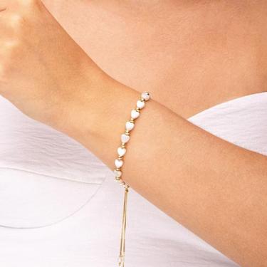 Imagem de Pulseira Feminina Esferas e Corações Perolados Banhada a Ouro 18K - Ma