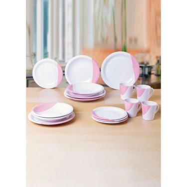 Imagem de Jogo de Jantar 20 Peças Completo com Pratos e Xícaras Cerâmica para Mesa Posta Rosa OEM