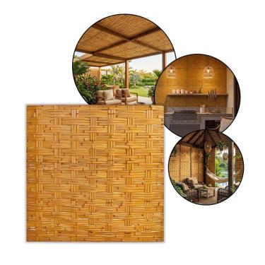 Imagem de Esteira Bambu Forro Casca 1x1m Trama Tripla Placa Pergolado Teto Parede Decoração Natural Casa