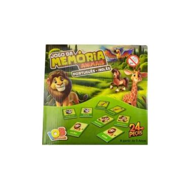 Imagem de Jogo da Memória Animais Bilíngue Madeira 24 Peças - IOB, Colorido