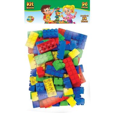 Imagem de Brinquedo para Montar Blocos Kit Super Colorido 96 Peças Grandes e Coloridas GGB Plast