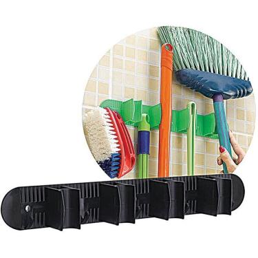 Imagem de Porta Vassoura com 4 Encaixes para Lavanderia em Plástico Resistente Fixação na Parede Preto Nitron Plast