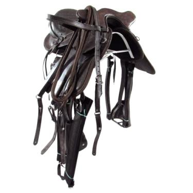 Imagem de Sela Australiana Marrom Infantil De Cabeça Com Abas Luxo Completa 12 Polegadas Original