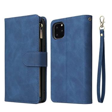 Imagem de Carteira com zíper retro de luxo estilo multi-card slot flip capa de telefone de couro para iPhone 13 12 11 Pro Max para iPhone 6 6S 7 8 Plus X XS Max XR, azul, para iPhone 11 Pro