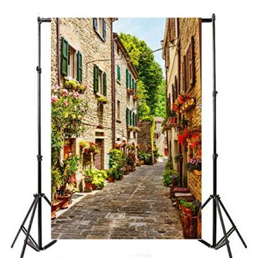 Imagem de Yeele 1,5 x 2,1 m Vintage Italy Alley Photo Backdrops Vinyl Europe Medieval Building Old Town Street Landscape Vasos Plantas Vasos Flores Fotografia Fundo Criança Adulto Viagem Retrato Tiro Studio Adereços